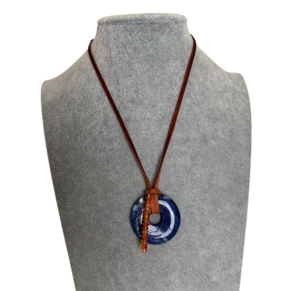 Hand Crafted Sterling Silver Blue Lapis Pendant on Suede Cord Necklace Necklace
